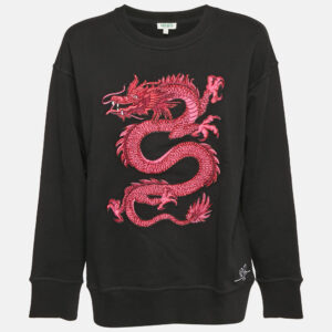 Kenzo Black Logo Embroidered Cotton Sweatshirt L