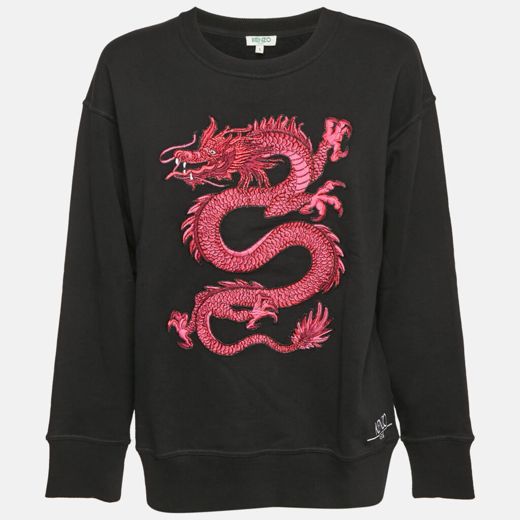 Kenzo Black Logo Embroidered Cotton Sweatshirt L