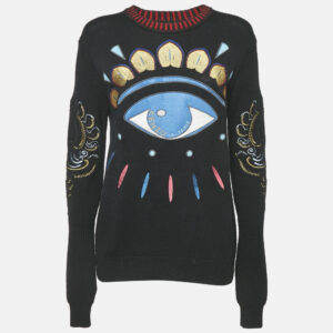 Kenzo Black Eye Embroidered Wool Knit Long Sleeve Sweater S