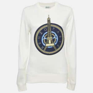 Kenzo Off-White Eiffel Tower Embroidery Cotton Crew Neck Sweatshirt S