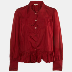 Kenzo Red Cotton Ruffle Button Front Shirt XL