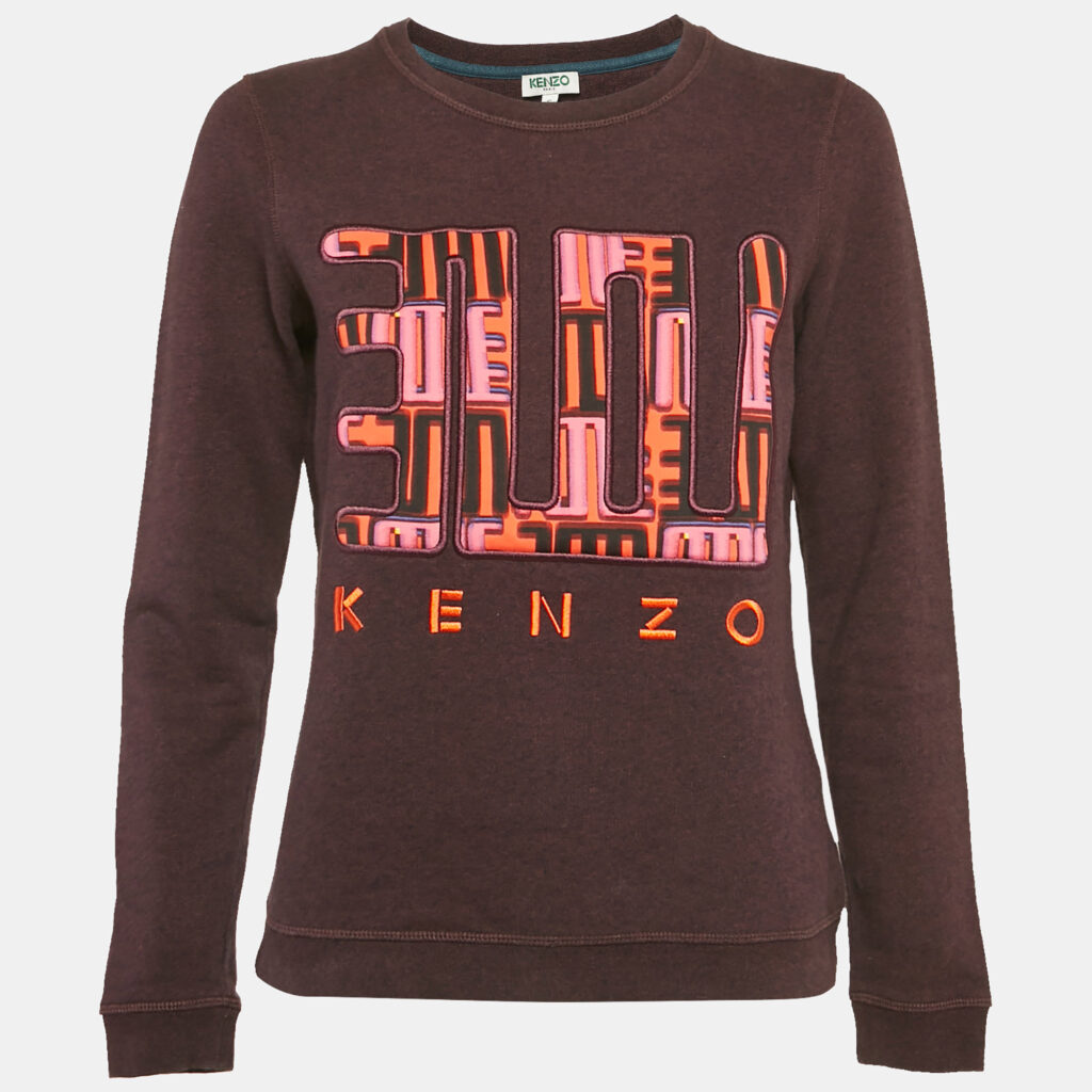 luxury-women-kenzo-used-clothes-p1168098-003 Kenzo Burgundy Love Embroidered Cotton Knit Sweatshirt S