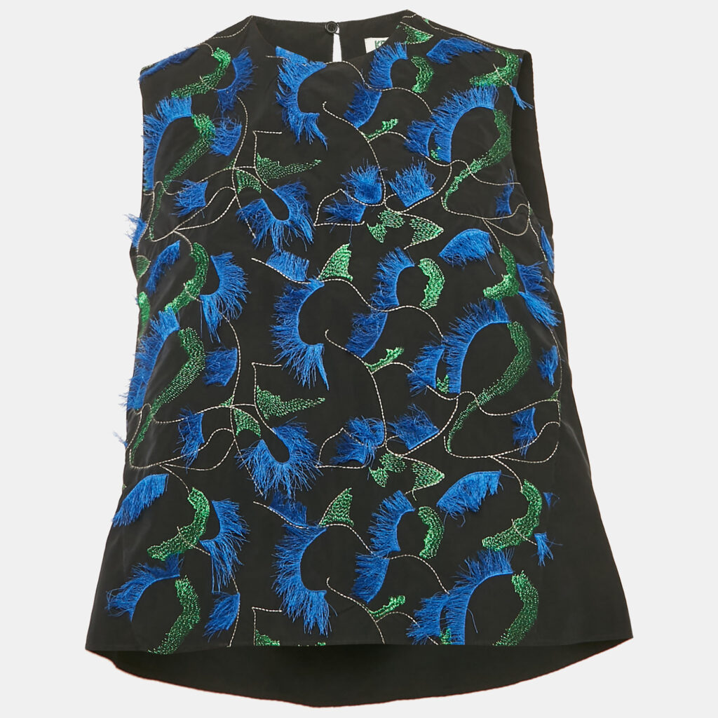 luxury-women-kenzo-used-clothes-p1169741-003 Kenzo Black Embroidered Crepe Sleeveless Top M