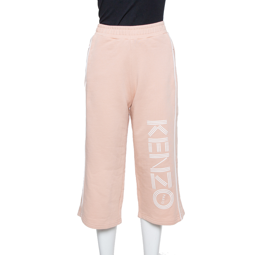 luxury-women-kenzo-used-clothes-p369582-002 Kenzo Salmon Pink Knit Logo Printed Cropped Track Pants XS
