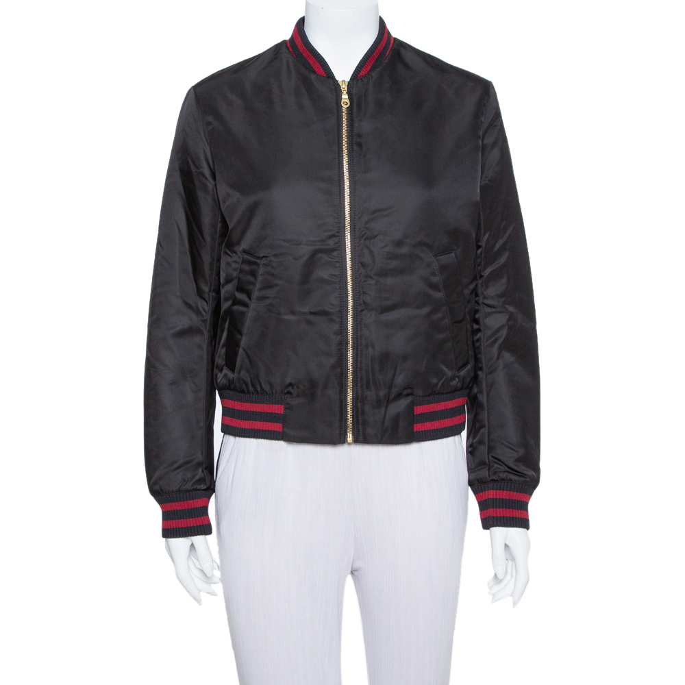 luxury-women-kenzo-used-clothes-p375392-005 Kenzo Black Synthetic Tiger Embroidered Bomber Jacket M