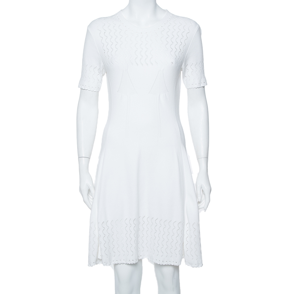 luxury-women-kenzo-used-clothes-p380141-005 Kenzo White Perforated Knit Fit & Flare Dress L