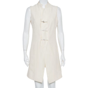 Kenzo Cream Embroidered Linen Mid Length Vest L