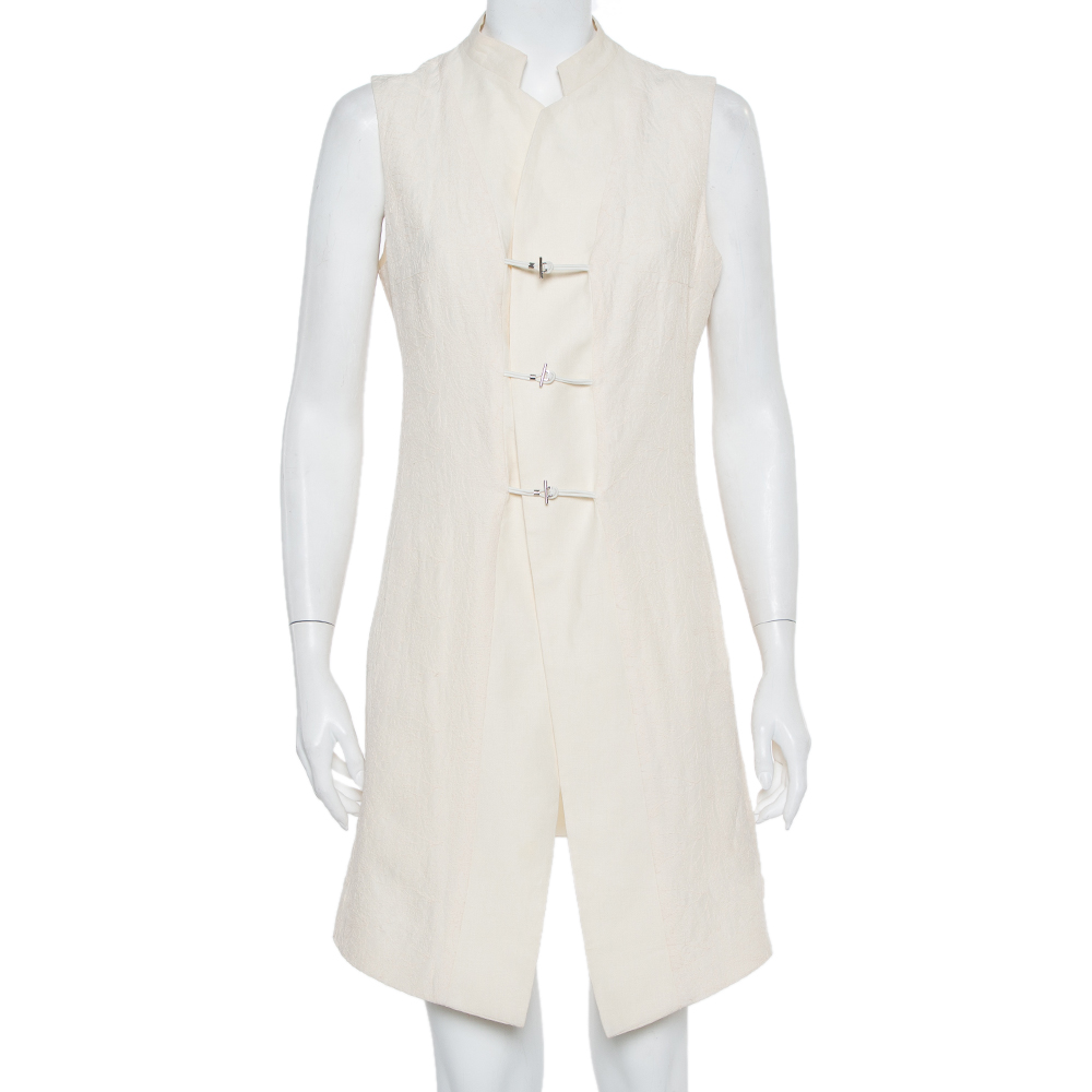 luxury-women-kenzo-used-clothes-p396568-007 Kenzo Cream Embroidered Linen Mid Length Vest L