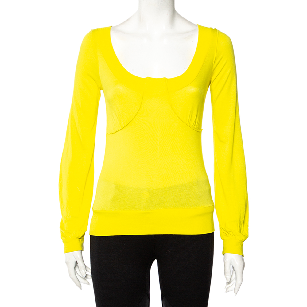 luxury-women-kenzo-used-clothes-p470755-007 Kenzo Yellow Knit Scoop Neck T-Shirt S