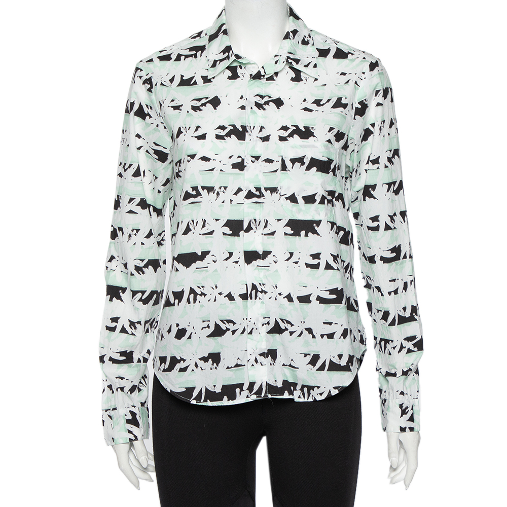 luxury-women-kenzo-used-clothes-p474426-005 Kenzo White Palm Tree Printed Cotton Button Front Shirt M