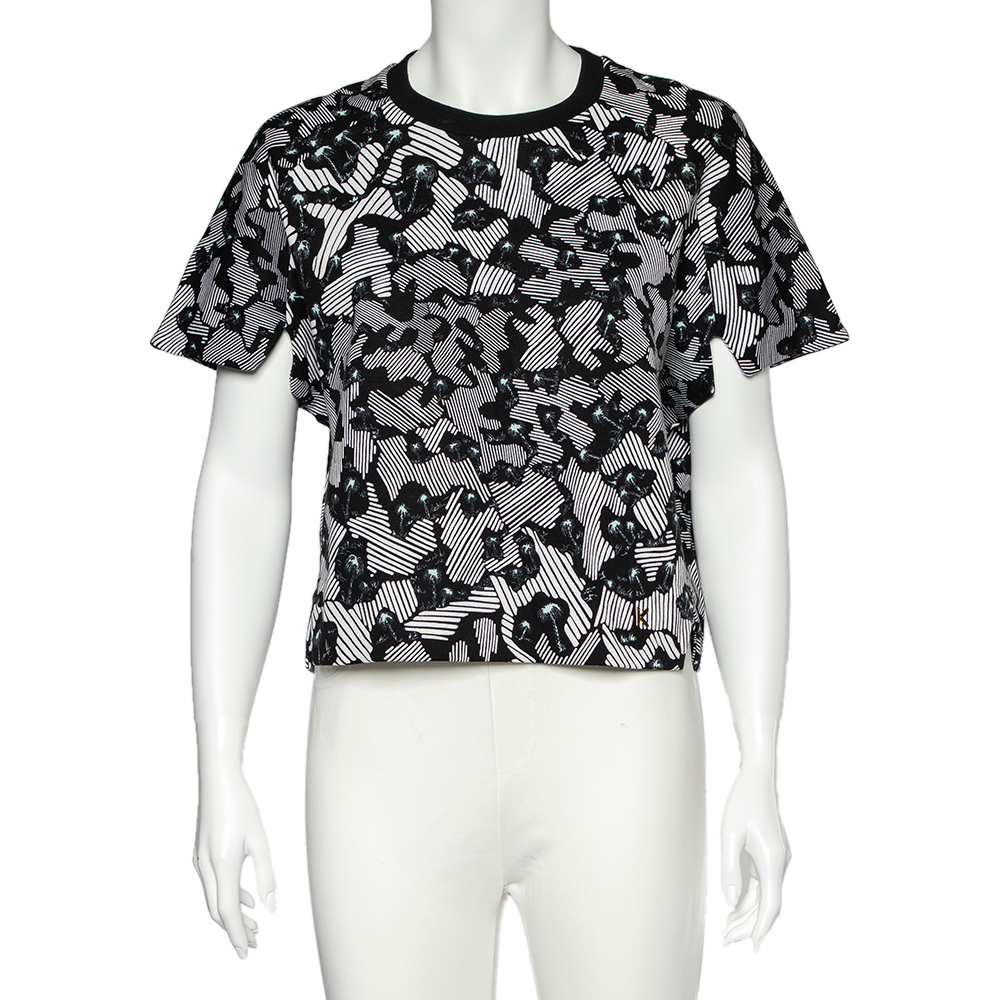 luxury-women-kenzo-used-clothes-p495566-007 Kenzo Black Abstract Print Cotton Cropped Sweatshirt L