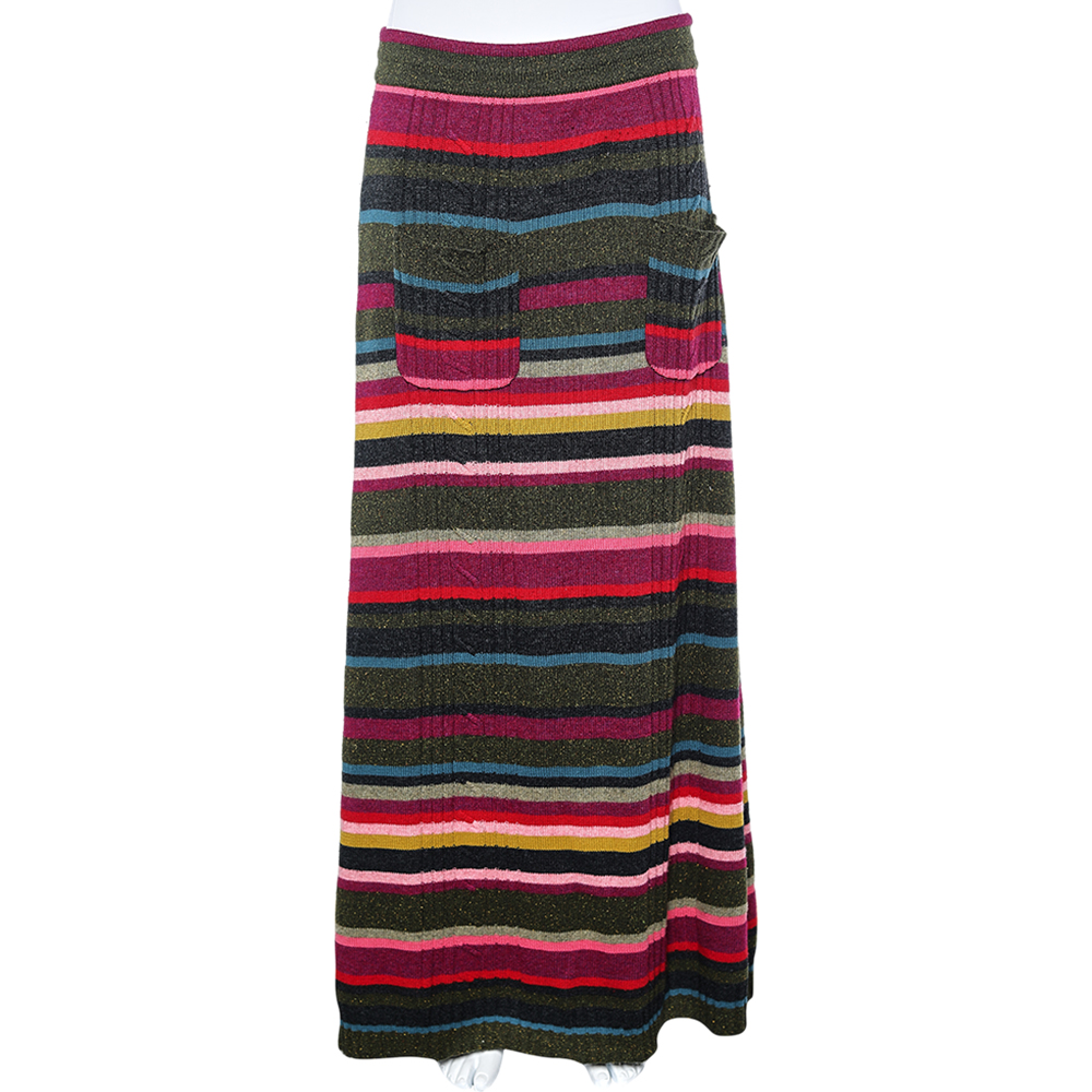 luxury-women-kenzo-used-clothes-p572046-006-2 Kenzo Multicolor Striped Wool Skirt L