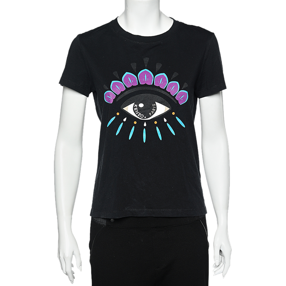 luxury-women-kenzo-used-clothes-p574341-002-2 Kenzo Black Cotton Eye Printed T-Shirt M