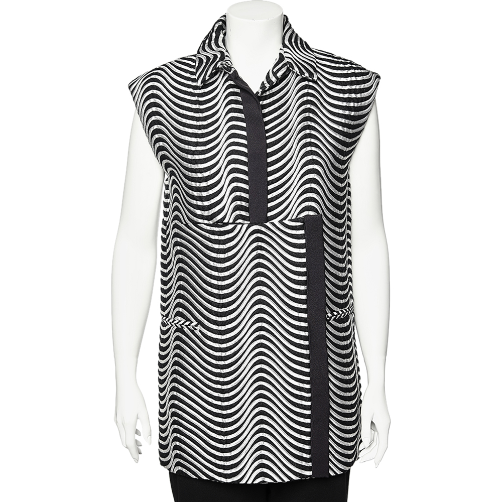 luxury-women-kenzo-used-clothes-p574620-006-1 Kenzo Monochrome Patterned Jacquard Asymmetric Detail Sleeveless Jacket M