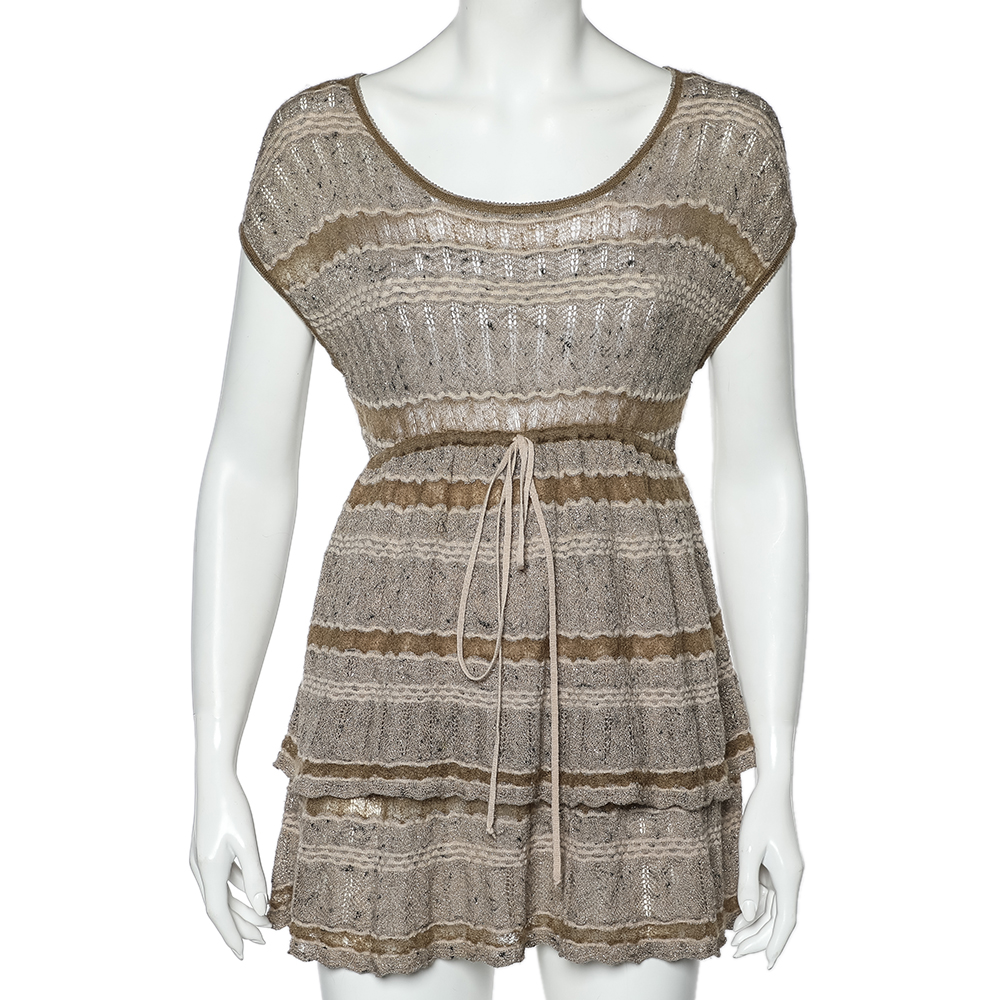 luxury-women-kenzo-used-clothes-p596463-003-1 Kenzo Beige Wool & Mohair Tiered Mini Dress S