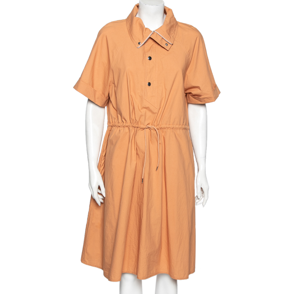 luxury-women-kenzo-used-clothes-p614278-008-2 Kenzo Orange Cotton Drawstring Waist Tie Detail Shirt Dress S