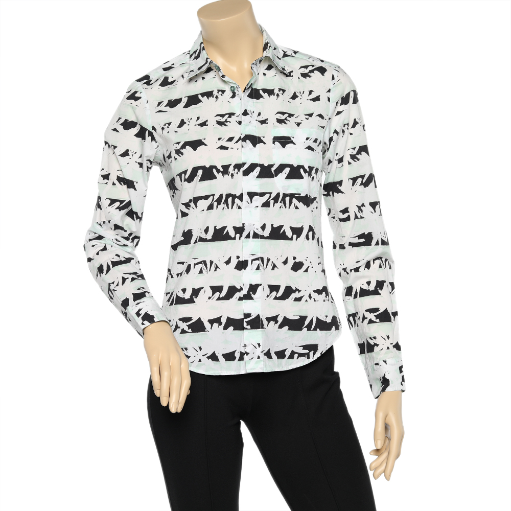 luxury-women-kenzo-used-clothes-p614915-003-2 Kenzo Multicolor Brushed Palm Tree Printed Cotton Button Front Shirt S