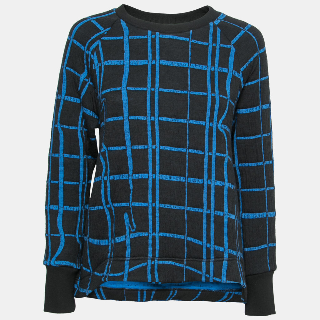 luxury-women-kenzo-used-clothes-p668352-001-1 Kenzo Blue and Black Checkered Printed Knit Long Sleeve Crew Neck Sweater L