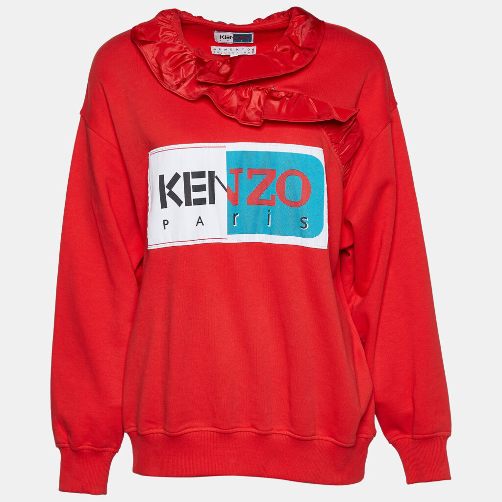 luxury-women-kenzo-used-clothes-p725416-003 Kenzo Red La Collection Memento N°1 Cotton Ruffled Neck Sweatshirt S