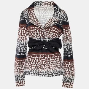 Kenzo Brown Floral Printed Cotton Waist Tie Detail Top M
