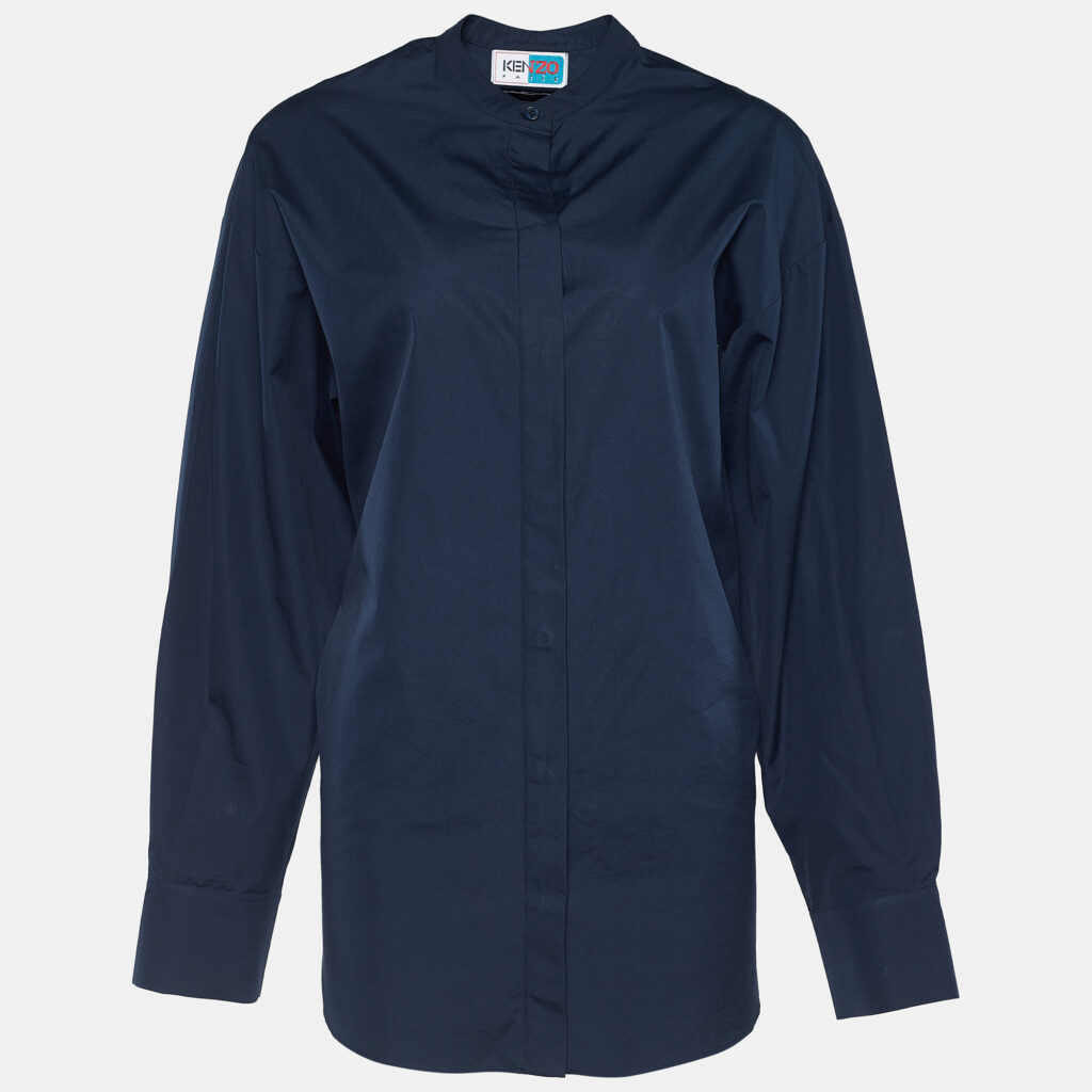 luxury-women-kenzo-used-clothes-p744542-005 Kenzo Memento Collection Navy Blue Cotton Button Down Shirt S