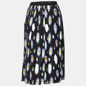 Kenzo Black Floral Printed Crepe Midi Skirt M