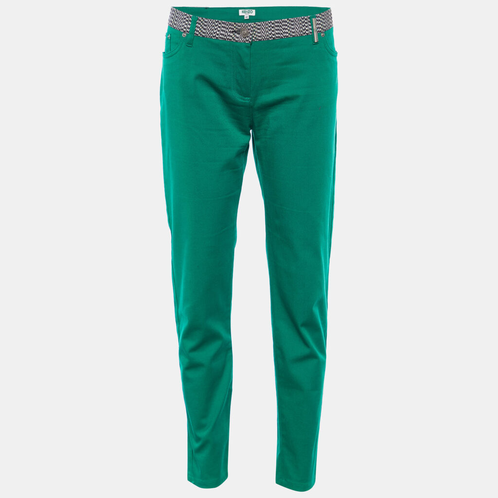 luxury-women-kenzo-used-clothes-p784917-001 Kenzo Green Cotton Contrast Waist Band Trousers L