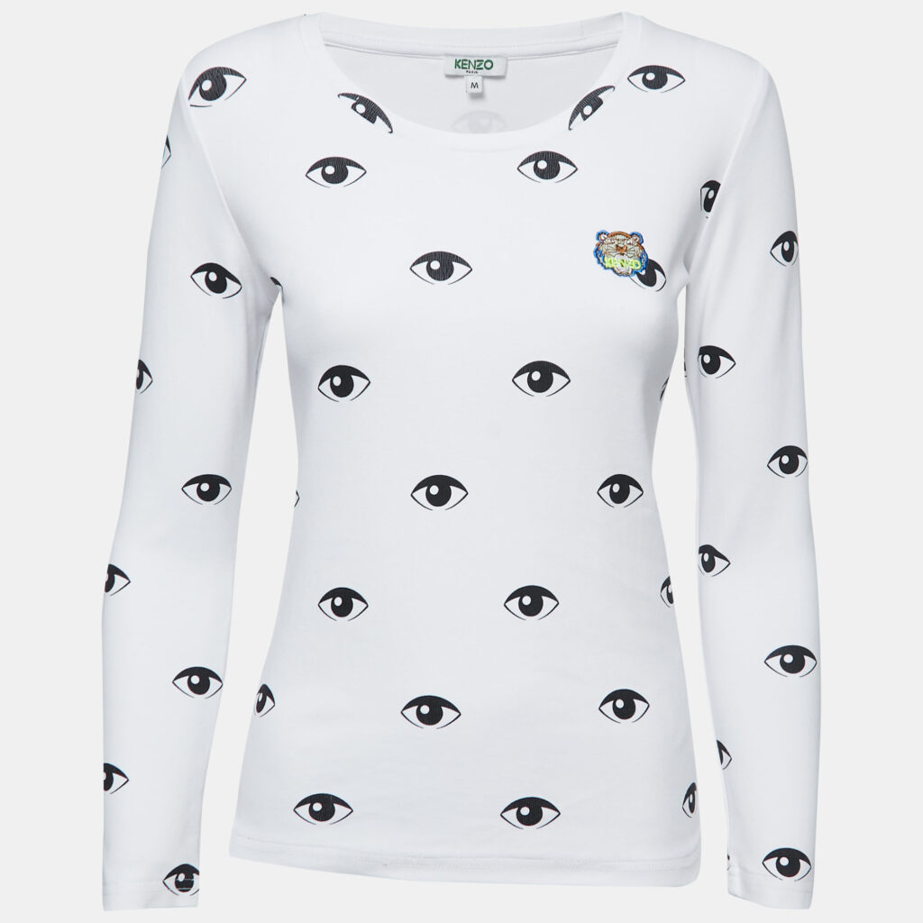 luxury-women-kenzo-used-clothes-p795801-001 Kenzo White Eye Print Cotton Long Sleeve T-Shirt M