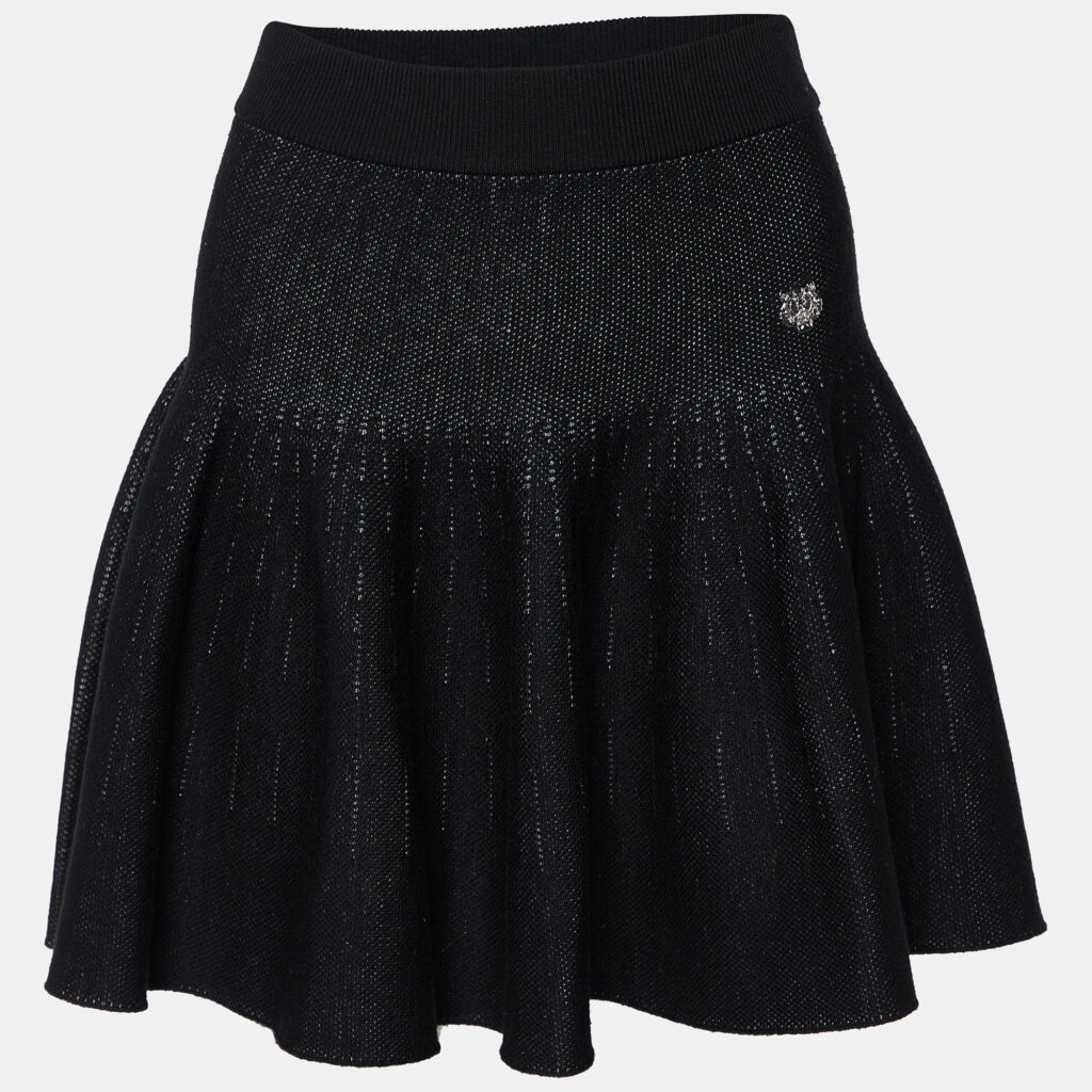 luxury-women-kenzo-used-clothes-p801796-007 Kenzo Black Wool & Cotton Knit Skater Mini Skirt XS