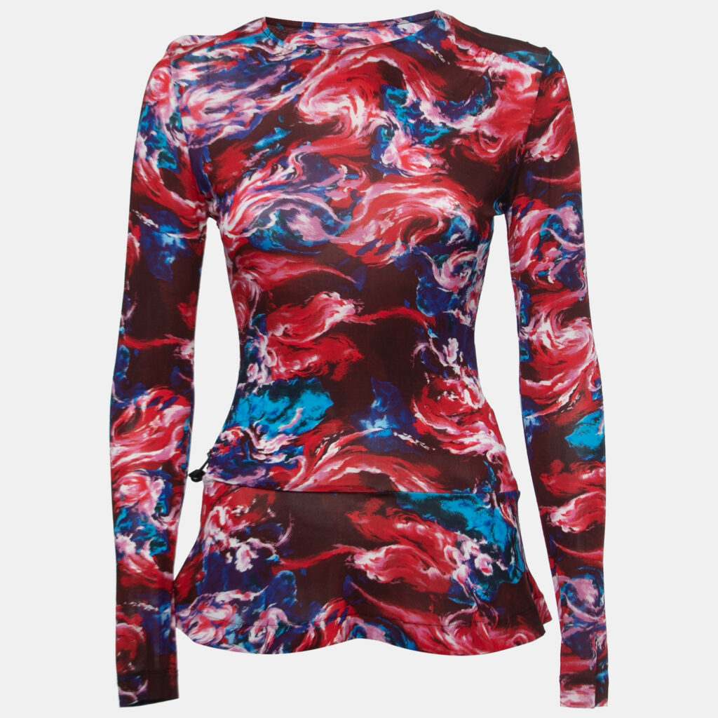 luxury-women-kenzo-used-clothes-p803743-004 Kenzo Multicolor Abstract Printed Jersey Drawstring Top XS