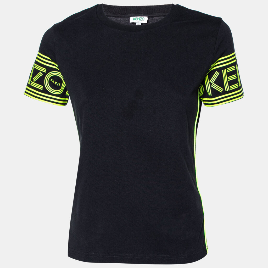 luxury-women-kenzo-used-clothes-p832258-001 Kenzo Black Logo Sleeve Detail Cotton Knit T-Shirt XS