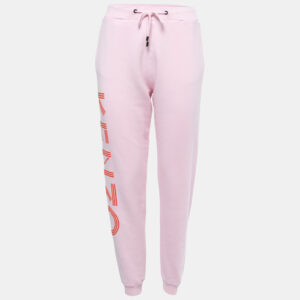 Kenzo Pink Logo Printed Cotton Knit Joggers S