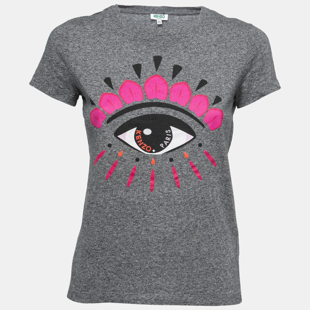 luxury-women-kenzo-used-clothes-p838815-001 Kenzo Grey Eye Printed Cotton Crew Neck Half Sleeve T-Shirt XS