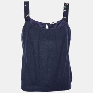 Kenzo Navy Blue Alpaca Knit & Silk Sleeve Tank Top L