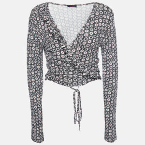 Kenzo Black Printed Knit Wrap Tie Shrug M