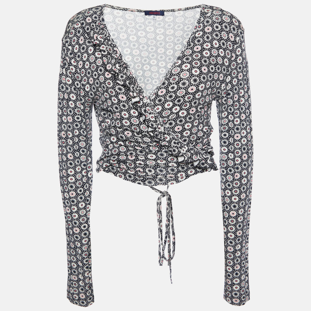 luxury-women-kenzo-used-clothes-p886880-001 Kenzo Black Printed Knit Wrap Tie Shrug M
