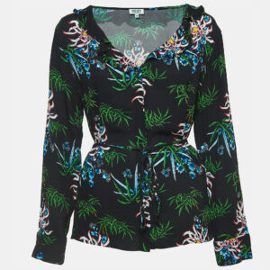 Kenzo Black Floral Printed Crepe Top M
