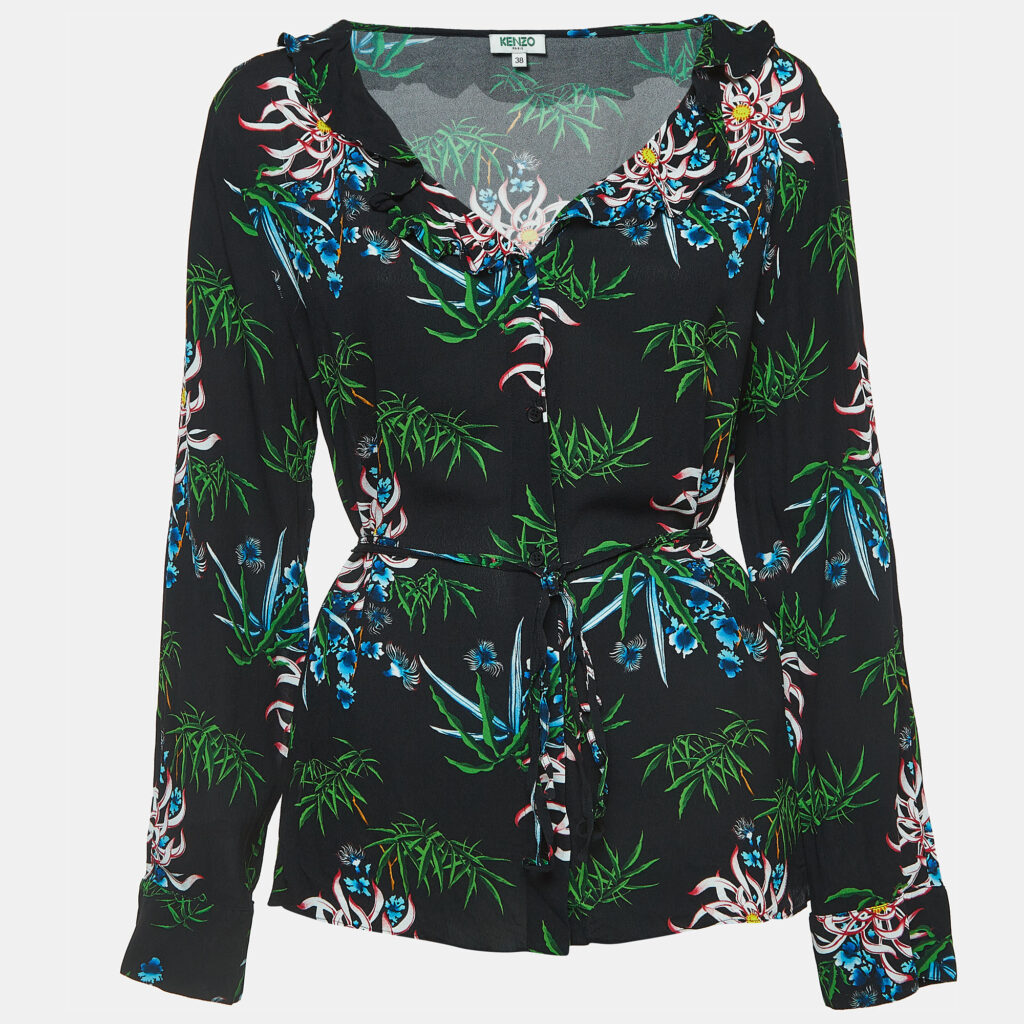 luxury-women-kenzo-used-clothes-p912355-003 Kenzo Black Floral Printed Crepe Top M