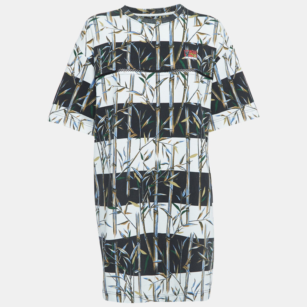 luxury-women-kenzo-used-clothes-p917514-003 Kenzo Memento Collection 2 Multicolor Bamboo Print Cotton Mini T-Shirt Dress S