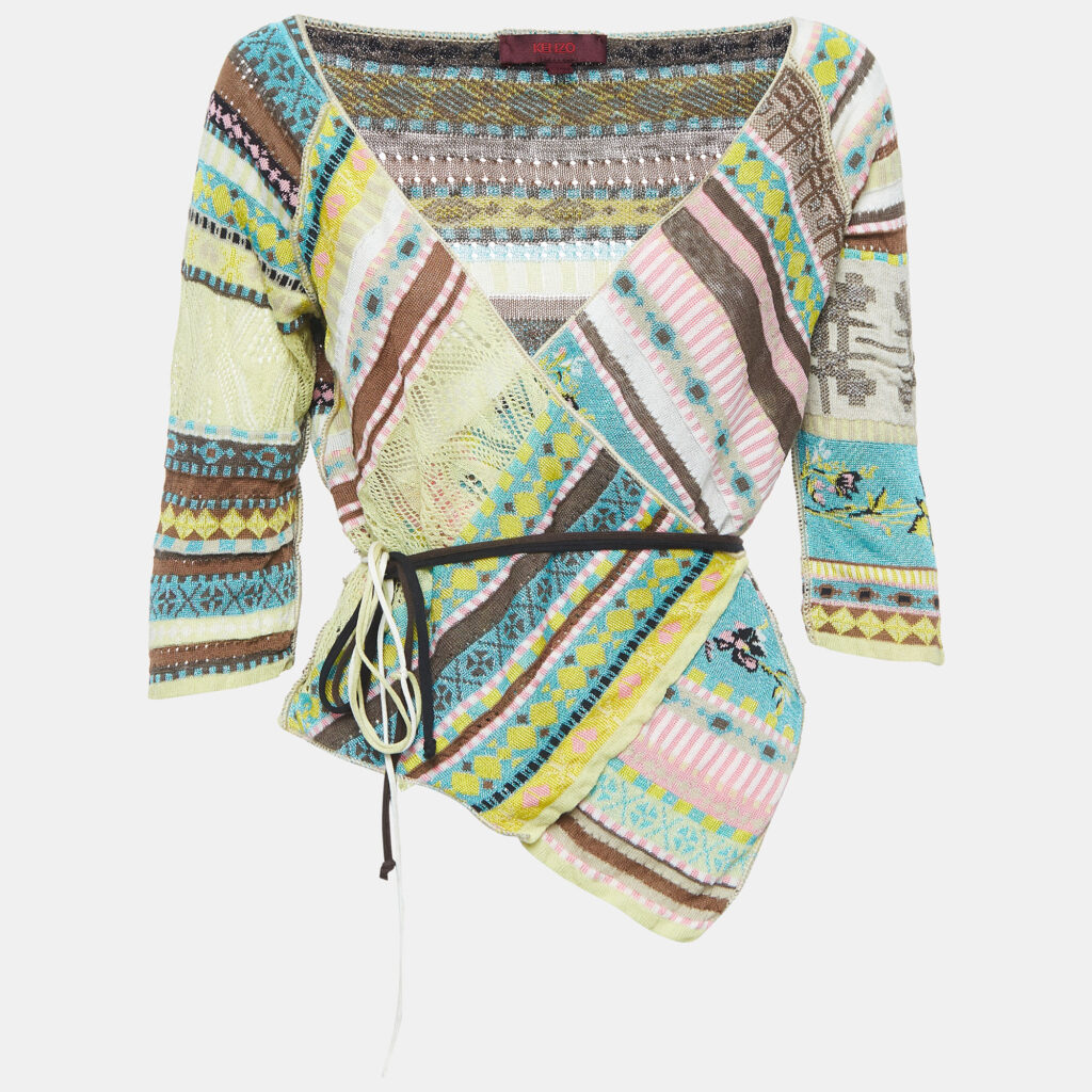luxury-women-kenzo-used-clothes-p925748-005 Kenzo Multicolor Patterned Lurex Knit Wrap Top M
