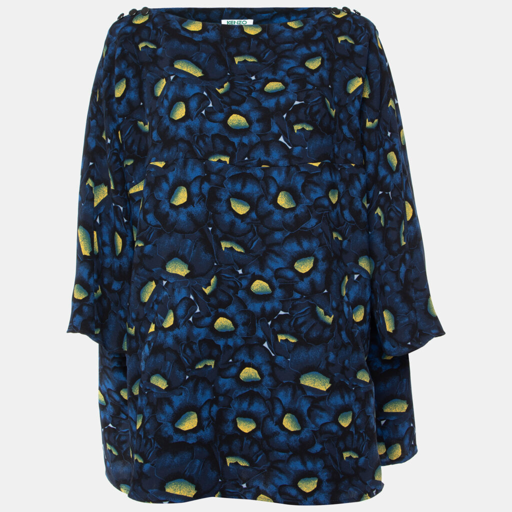 luxury-women-kenzo-used-clothes-p927442-003 Kenzo Navy Blue Floral Print Crepe Oversized Blouse M