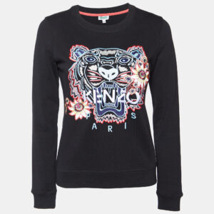 Kenzo Black Tiger Embroidered Cotton Crew Neck Sweatshirt XS