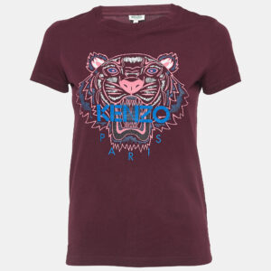 Kenzo Burgundy Logo Printed Cotton Crew Neck T-Shirt S
