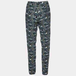 Kenzo Grey Eye Print Crepe Tapered Trousers M