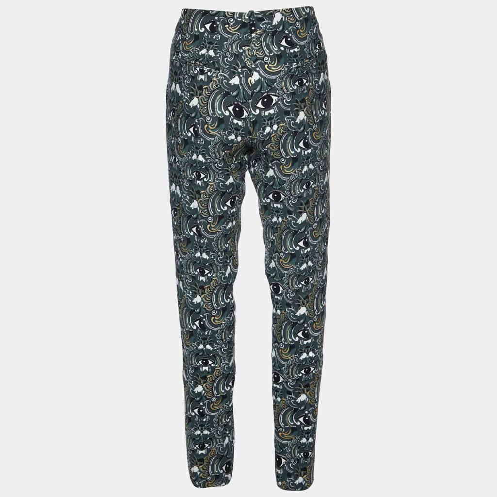 luxury-women-kenzo-used-clothes-p958031-006 Kenzo Grey Eye Print Crepe Tapered Trousers M