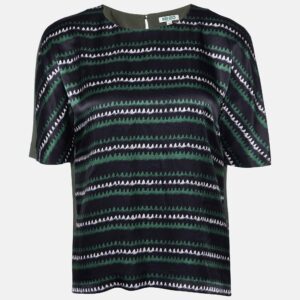 Kenzo Green Printed Silk Short Sleeve Top M