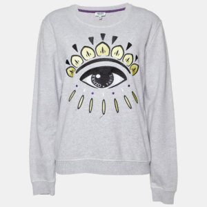 Kenzo Grey Cotton Eye Embroidered Sweatshirt XL