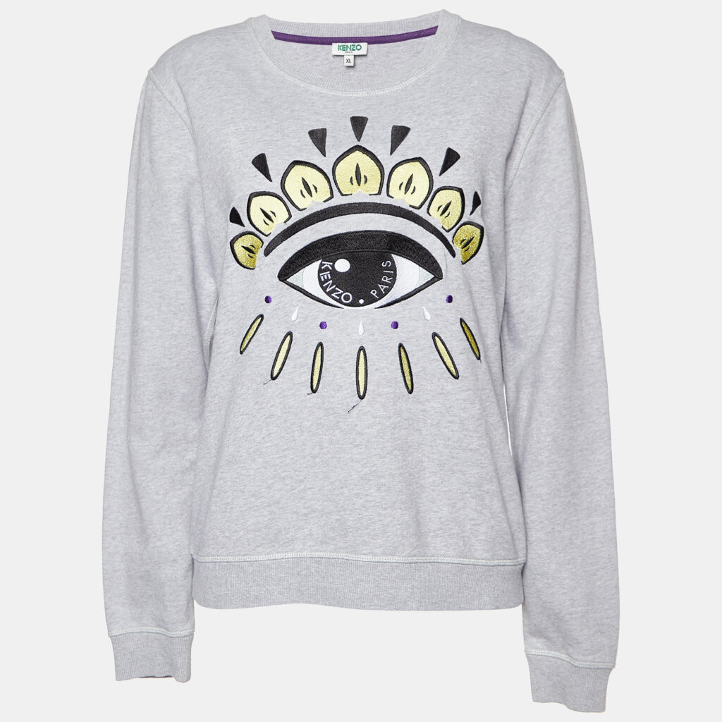 luxury-women-kenzo-used-clothes-p976676-004 Kenzo Grey Cotton Eye Embroidered Sweatshirt XL