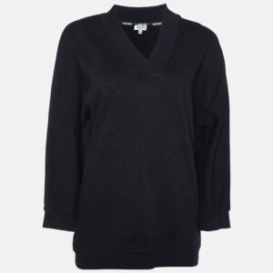 Kenzo Black Logo Print Cotton V-Neck Sweatshirt M