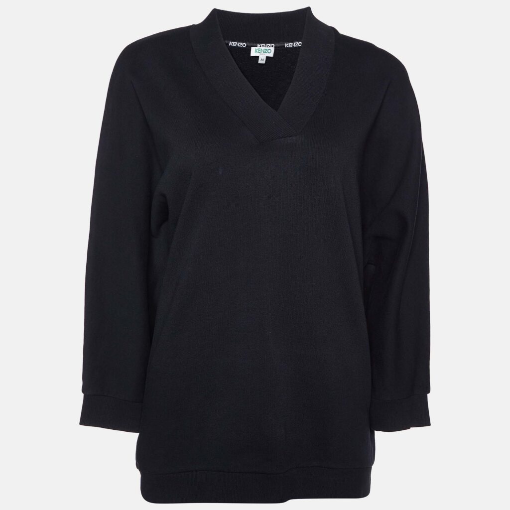 luxury-women-kenzo-used-clothes-p981666-006 Kenzo Black Logo Print Cotton V-Neck Sweatshirt M
